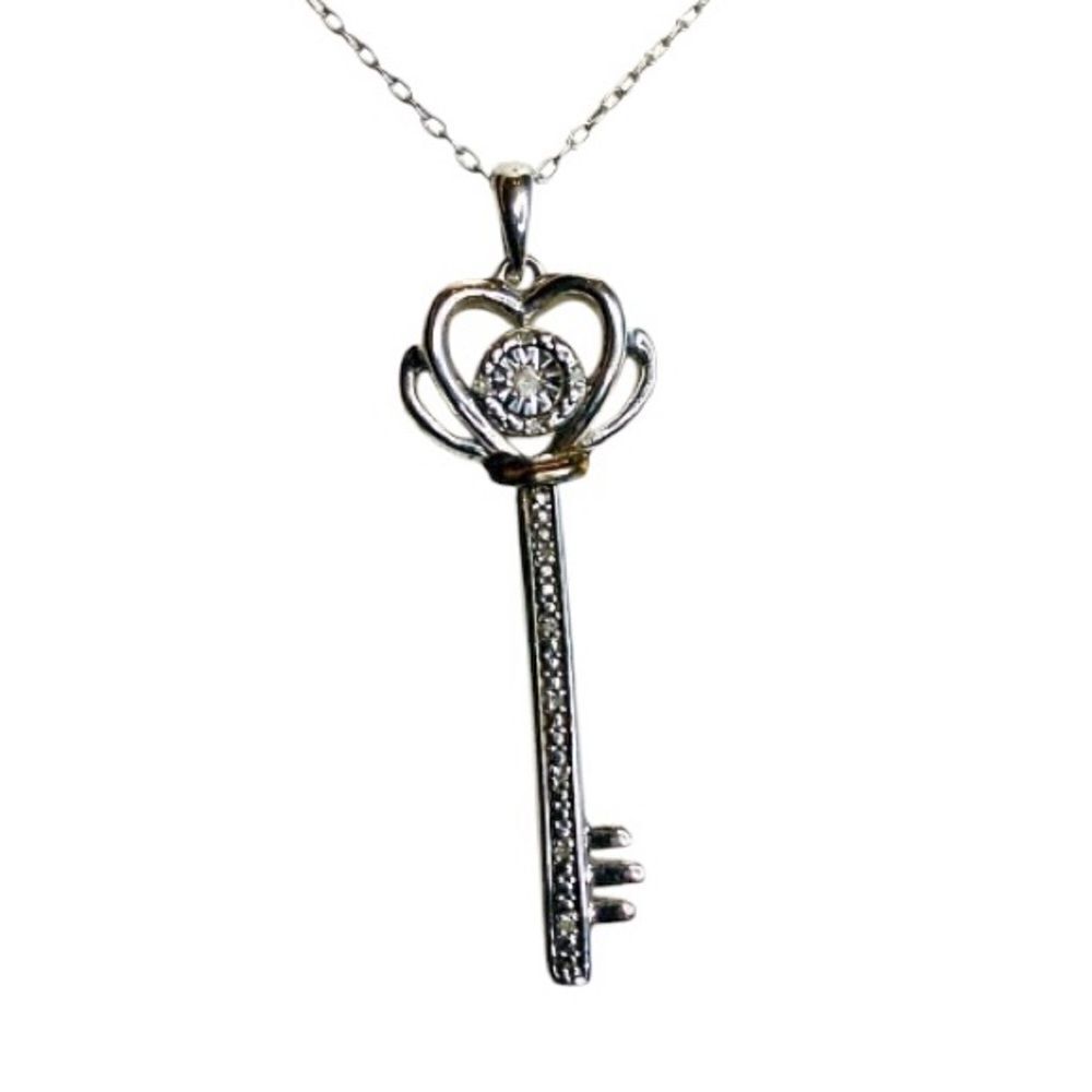 Bridge Diamond  Key Pendant Necklace, 18”